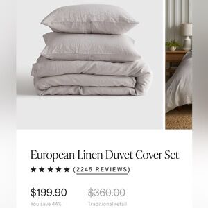 NEW Quince luxury bedding. King/cal King European linen duvet set. Light gray.